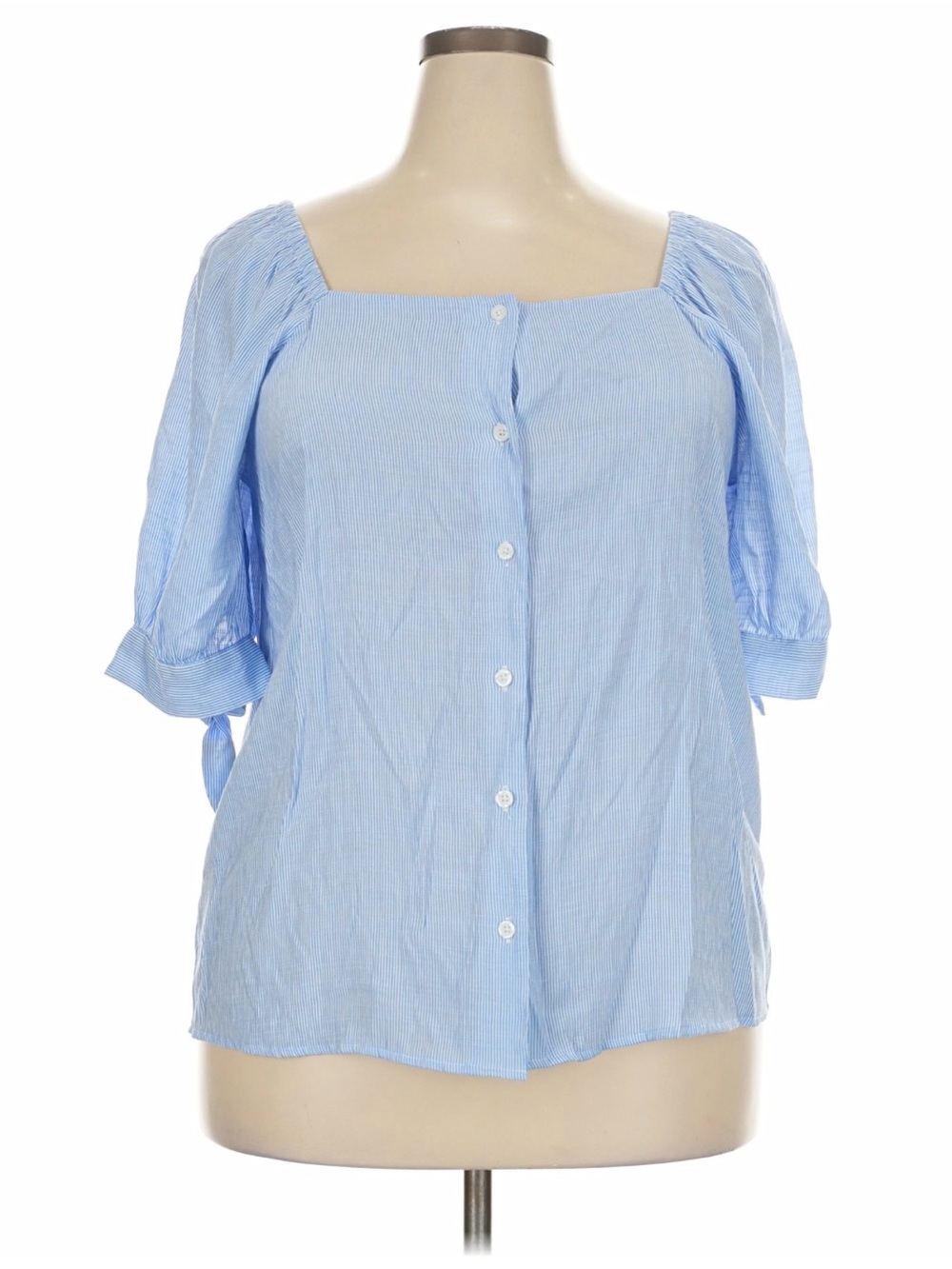 Light Blue Button-Front Square Neck Women’s Top
